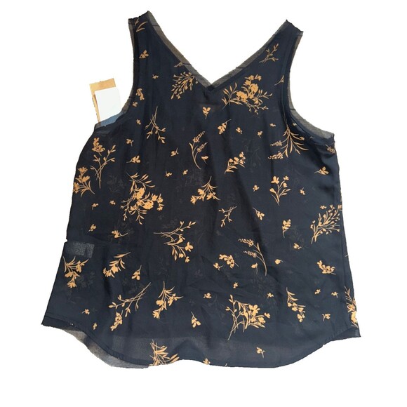Women's Halogen Floral V-neck Semi Sheer Sleeveless Tulle Trim Top Size M - Picture 6 of 6